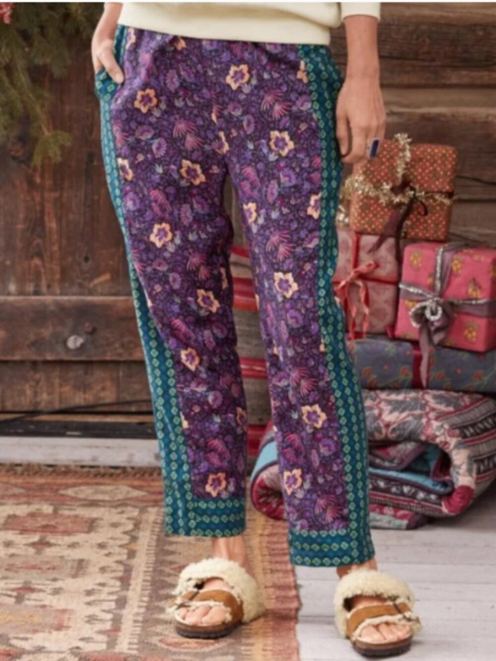 Sundance Floral Lola Pants in Violet XS Petite